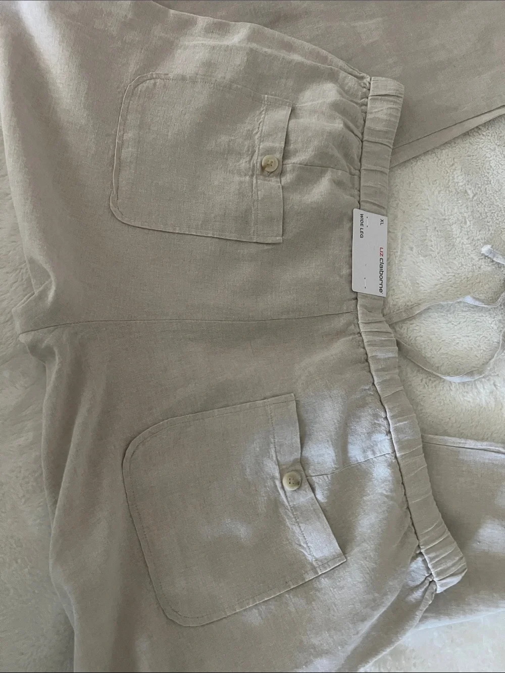 NWT (Liz Claiborne)Cream Linen Blend Drawstring Waist
Wide Leg Pants Size XL - Picture 10 of 17